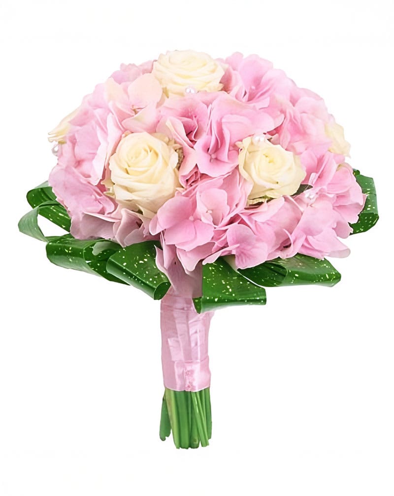 White Roses with Pink Hydrangea Bridal Bouquet | Same Day Flower Delivery