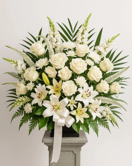 White Sympathy Flower Basket