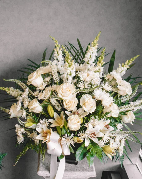 White Sympathy Flower Basket