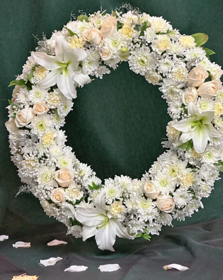 White Blossom Remembrance Sympathy Wreath