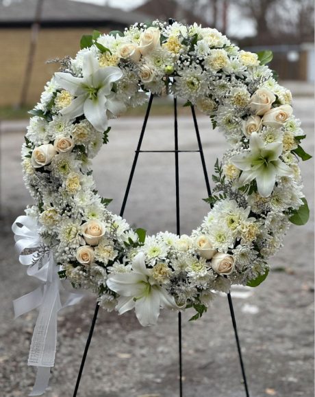 White Blossom Remembrance Sympathy Wreath