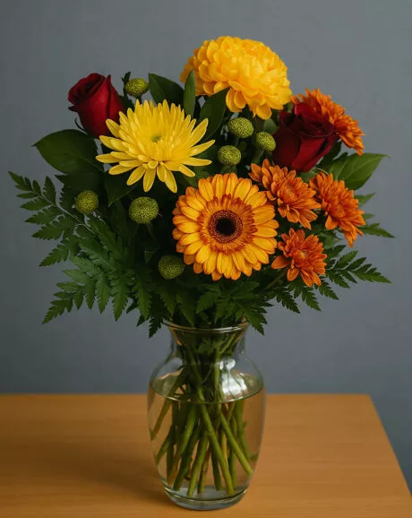 Orange Beautiful Garden Bouquet with Vase