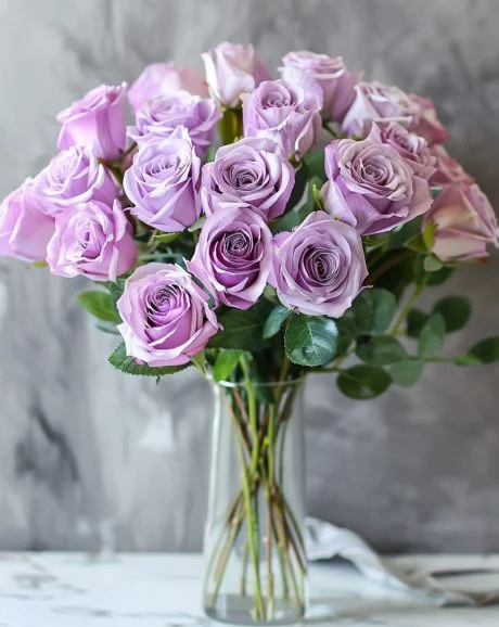 24 Lavender Roses in a Vase