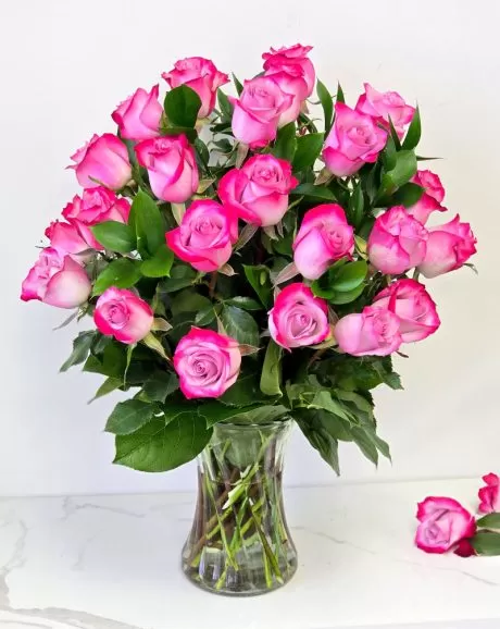 24 Lavender Roses in a Vase