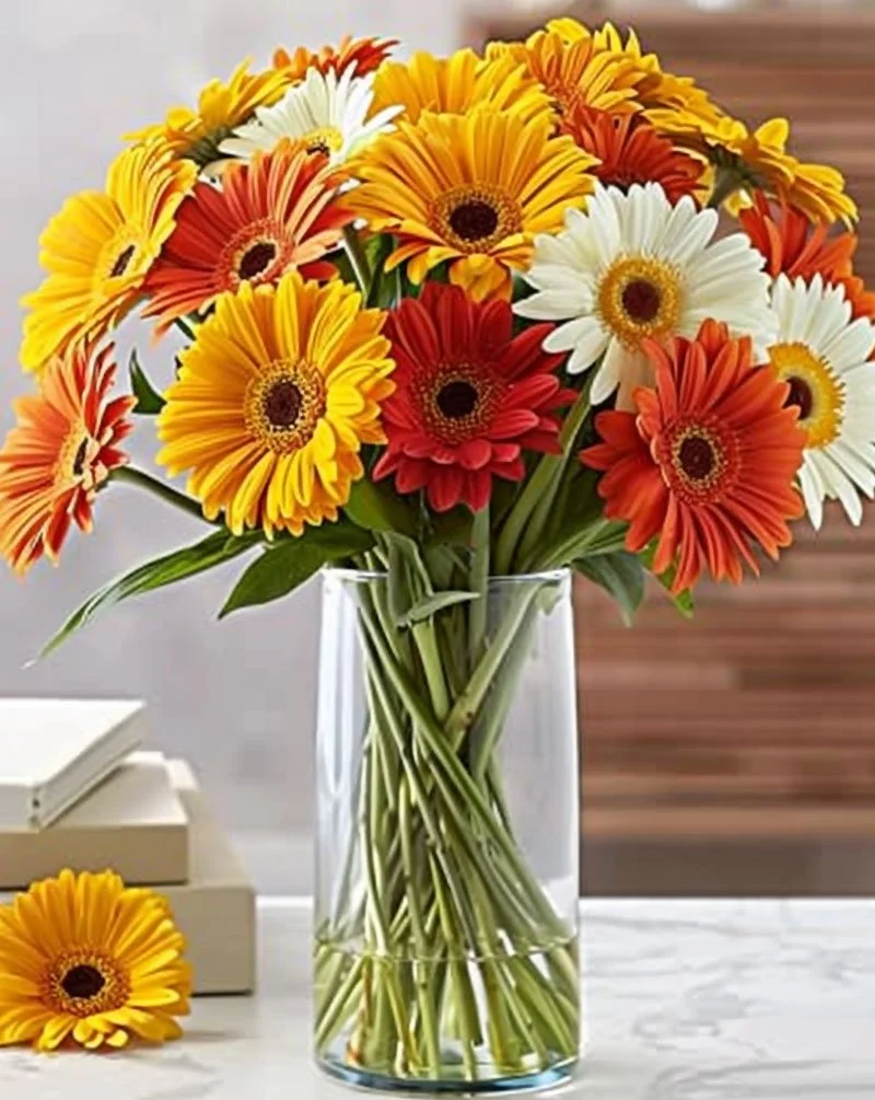 Mixed Color Gerbera Daisies In A Vase