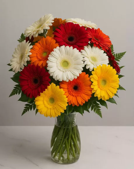 Mixed Color Gerbera Daisies In A Vase
