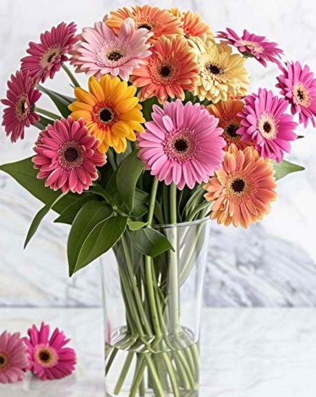 Mixed Color Gerbera Daisies In A Vase