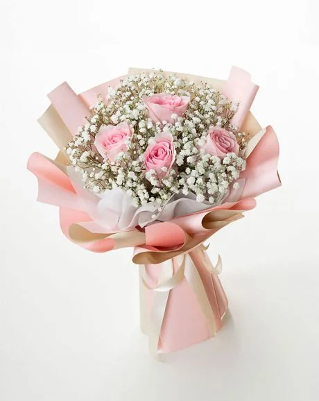 Pink Roses and Baby's Breath Bouquet