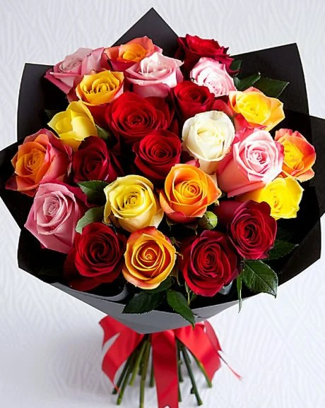 24 mixed color roses bouquet