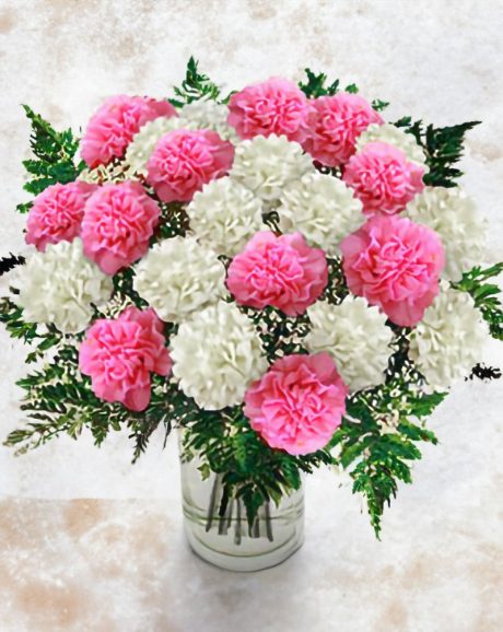 Mixed Color Carnations Bouquet In a Vase