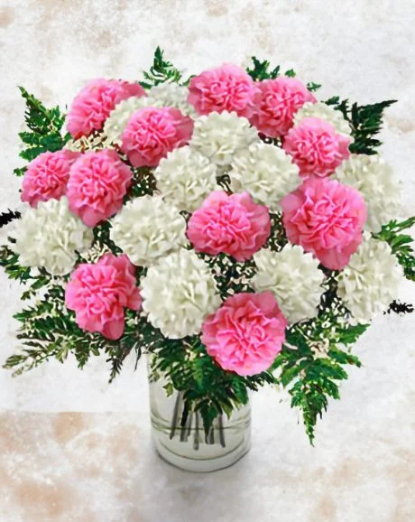 Mixed Color Carnations Bouquet In a Vase