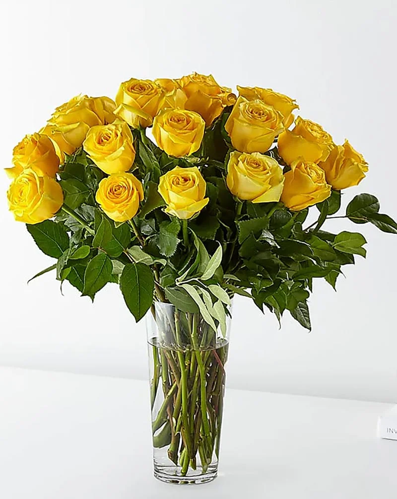 24 Yellow Roses in Vase