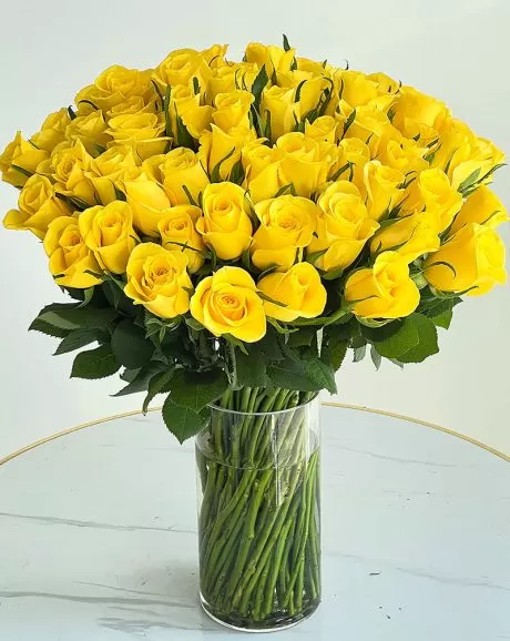 50 Yellow Roses in a vase