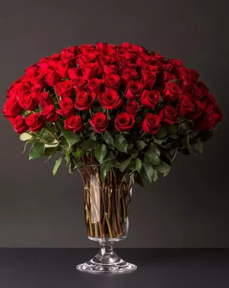 100 Premium Red Roses in a Vase