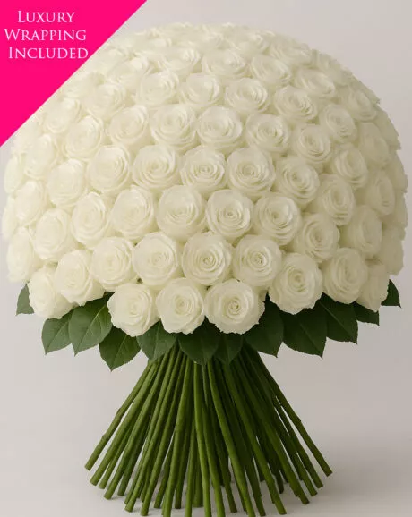 100 White Pink Rose Bouquet
