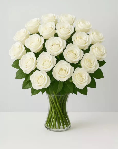 24 White Roses Bouquet in a Vase