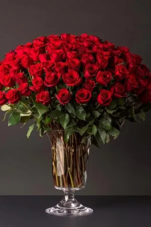 100 Premium Red Roses in a Vase