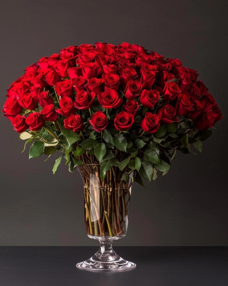 100 Premium Red Roses in a Vase | Same Day Flower Delivery