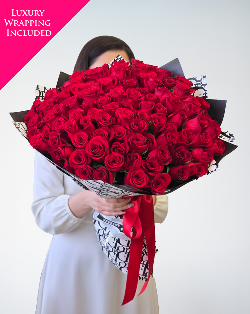 100 premium red roses bouquet
