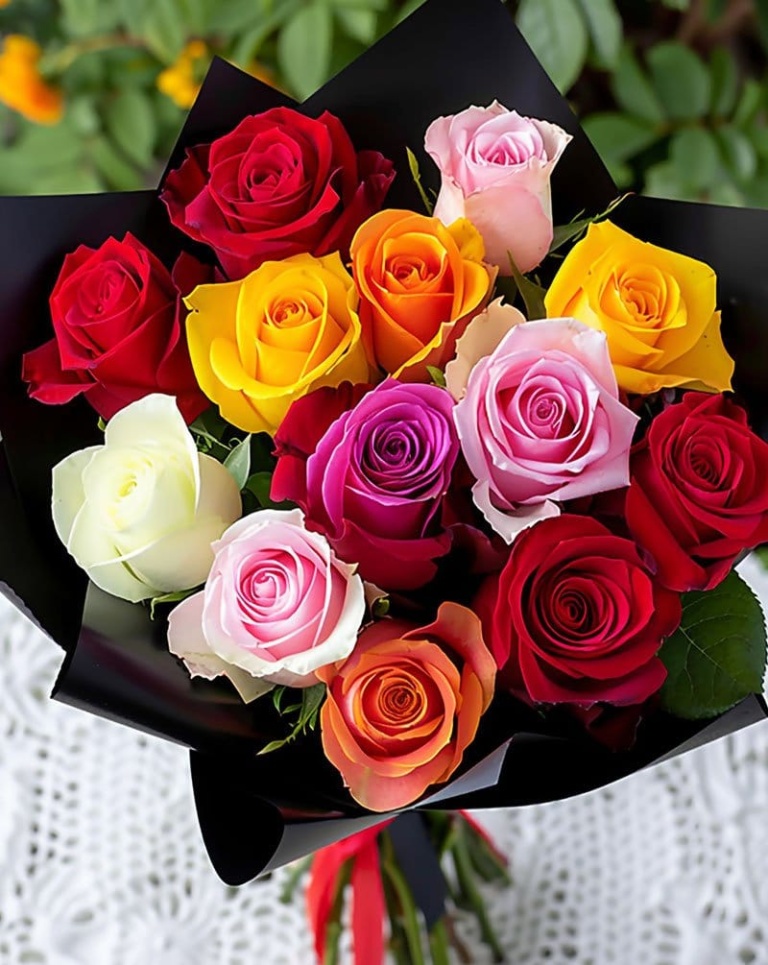 12 Mixed Color Roses Bouquet
