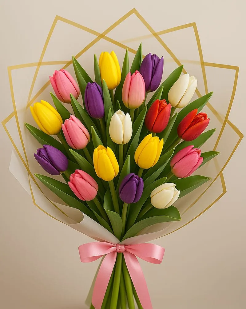20-Mixed-Color-Tulip-Bouquet-7654345677.jpg 20 Mixed Color Tulip Bouquet - Image 1