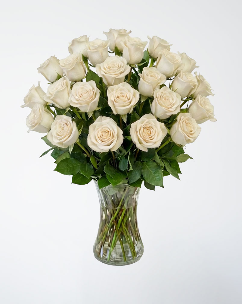24 White Roses Bouquet in a Vase