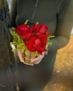 A Trio of Red Roses in a Golden Box - Image 2