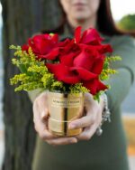 A Trio of Red Roses in a Golden Box - Image 4