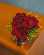 A Trio of Red Roses in a Golden Box - Image 3