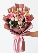 Pink Lily and Rose Bouquet