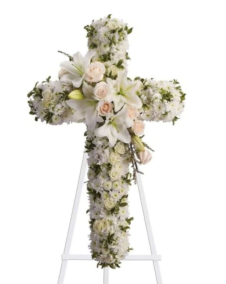 White Cross Standing Spray