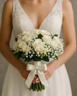 White Rose and Freesia Bridal Bouquet