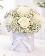 White Rose with Baby’s Breath Flower Box