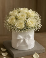 White Rose with Baby's Breath Flower Box