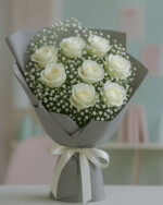 White Roses and Baby’s Breath Bouquet