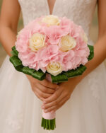 White Roses with Pink Hydrangea Bridal Bouquet