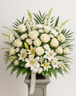 White Sympathy Flower Basket