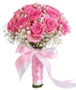 Pink Roses with Baby's Breath Bridal Bouquet