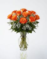 12 Orange Roses in a Vase