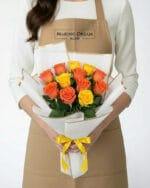 12 Orange and Yellow Roses Bouquet