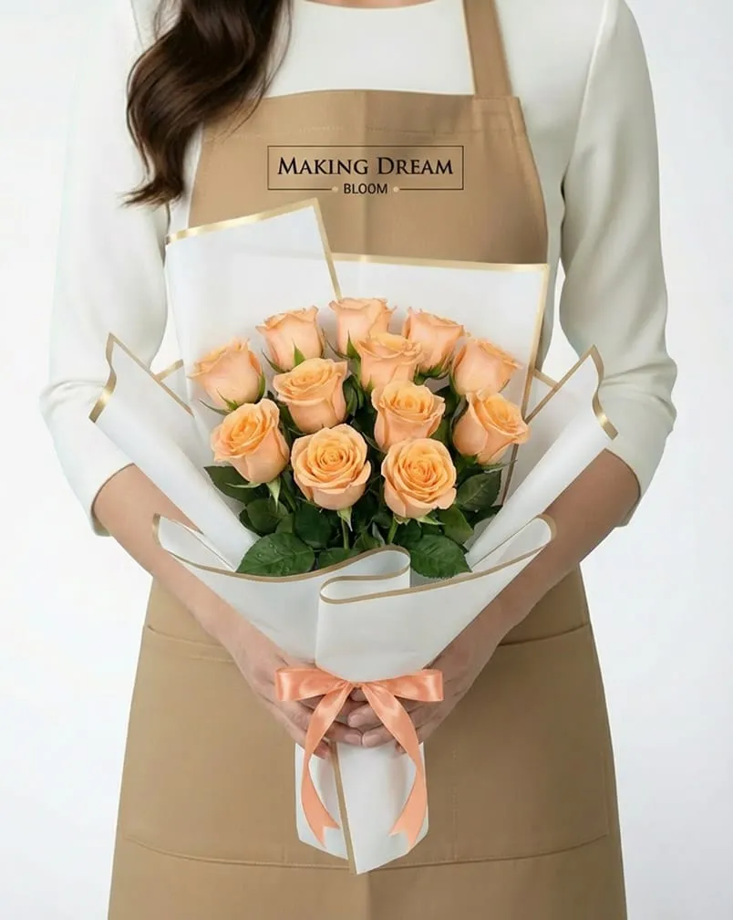12 Peach Roses Bouquet