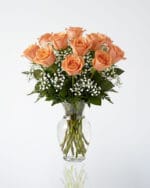 12 Peach Roses in a Vase