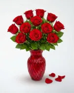 12 Red Roses in a Red Vase