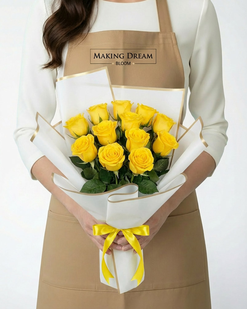 12 Yellow Roses Bouquet
