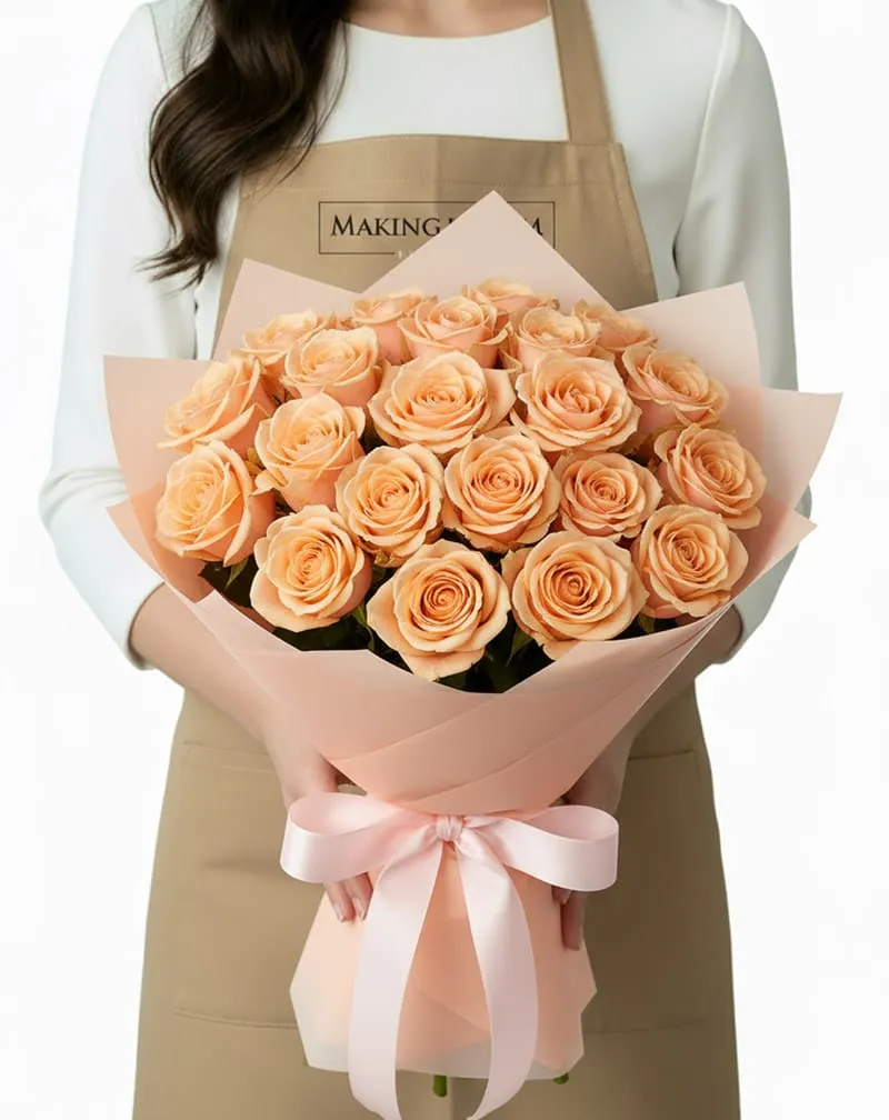 24 Peach Roses Bouquet