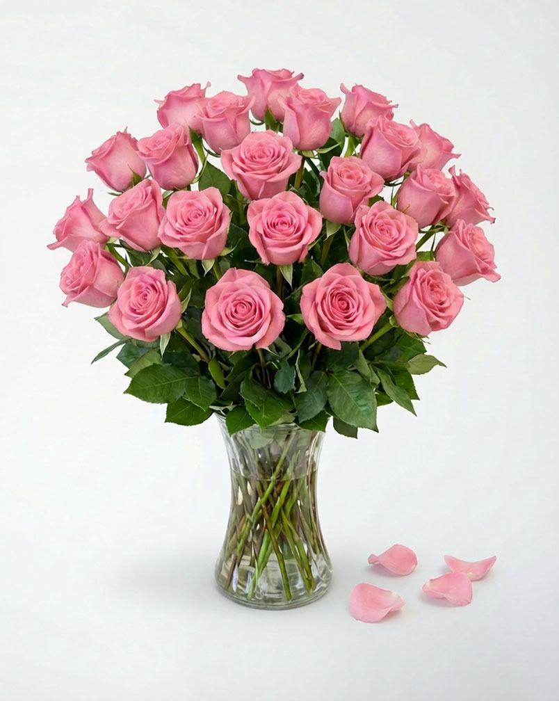24 Pink Roses in a Vase