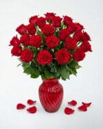 24 Red Roses in a Red Vase