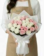 24 White and Pink Roses Bouquet