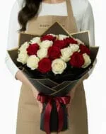 24 White and Red Roses Bouquet