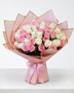 50 Pink and White Roses Bouquet